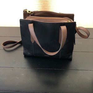 Fossil leather Purse black and tan trim